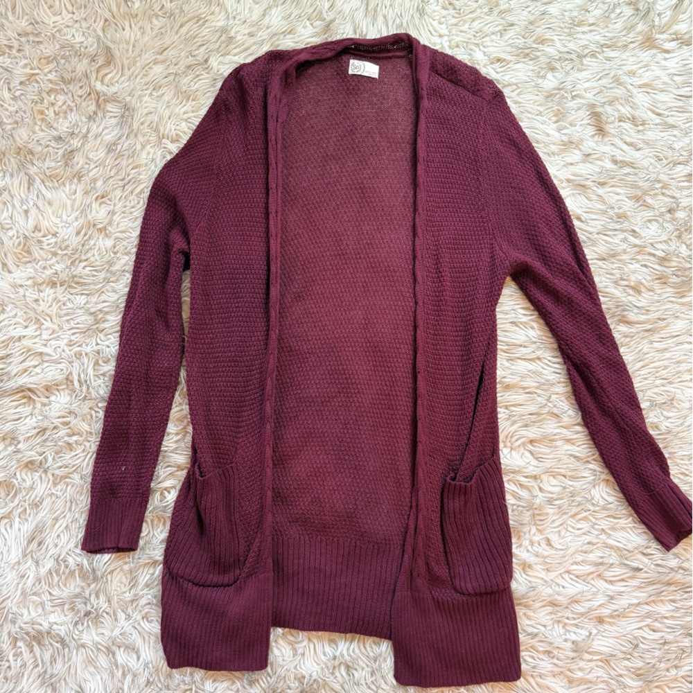 SO Women's Open-Front Long Cardigan - Burgundy